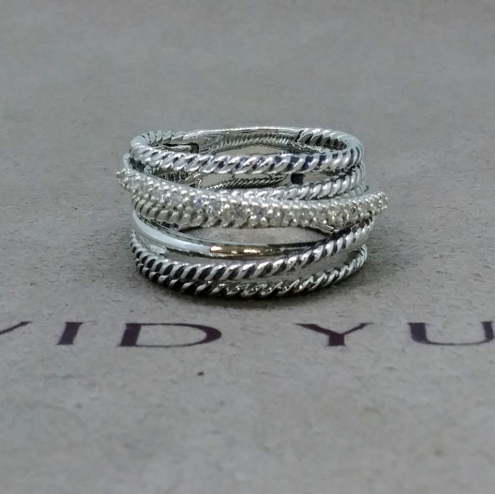 David Yurman Crossover Wide Ring with Diamonds…